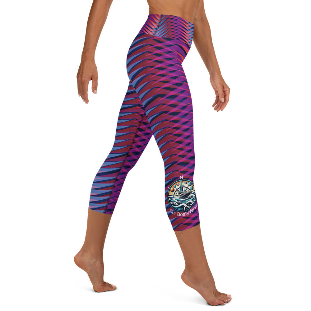 Purple and Pink Wave, Yoga Capri Leggings by Our BoatyVerse.