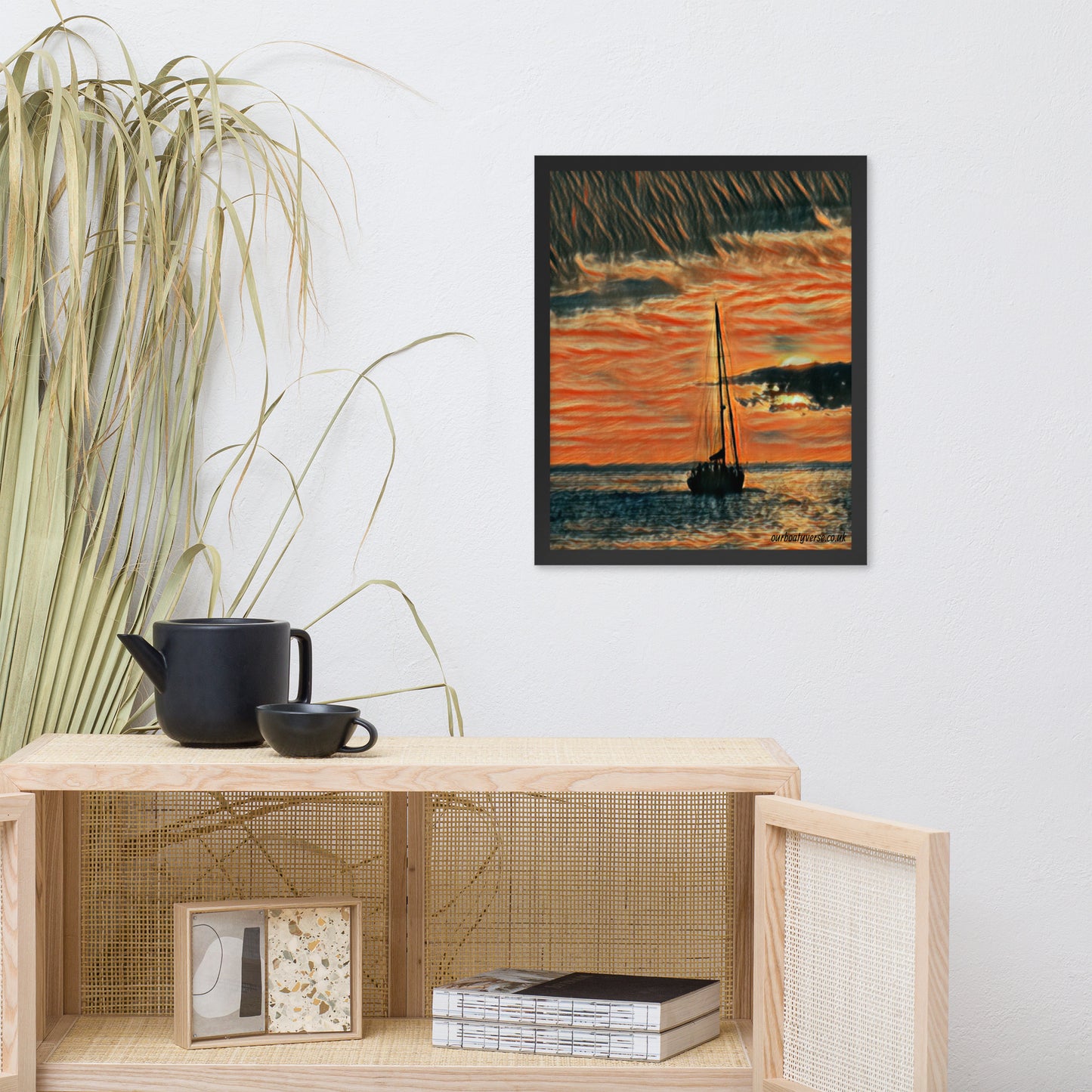 Sailing into Sunset Framed poster Oil Painting Style Wall Art By Our BoatyVerse