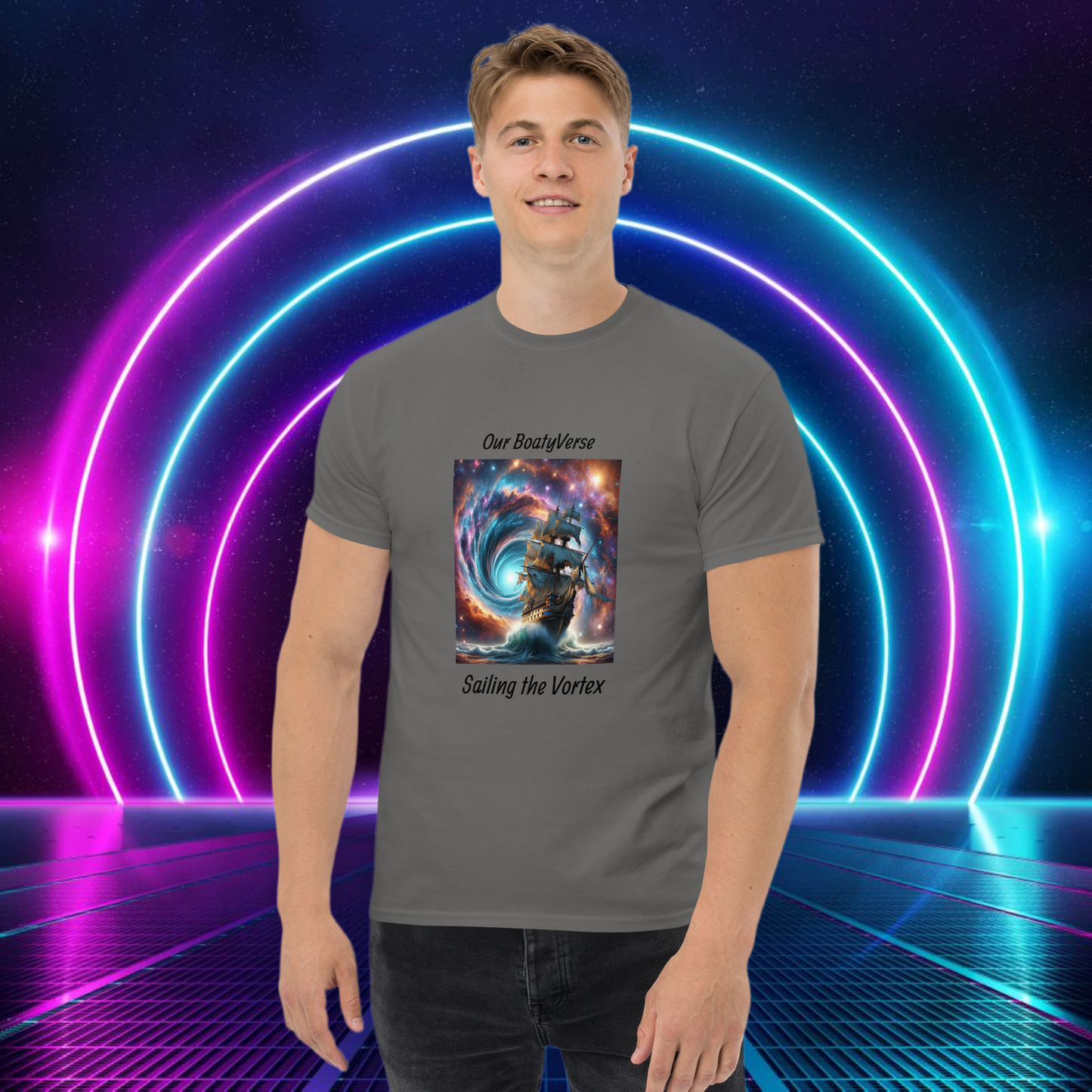 Sailing the Vortex Front print Men's classic T-Shirt by Our BoatyVerse