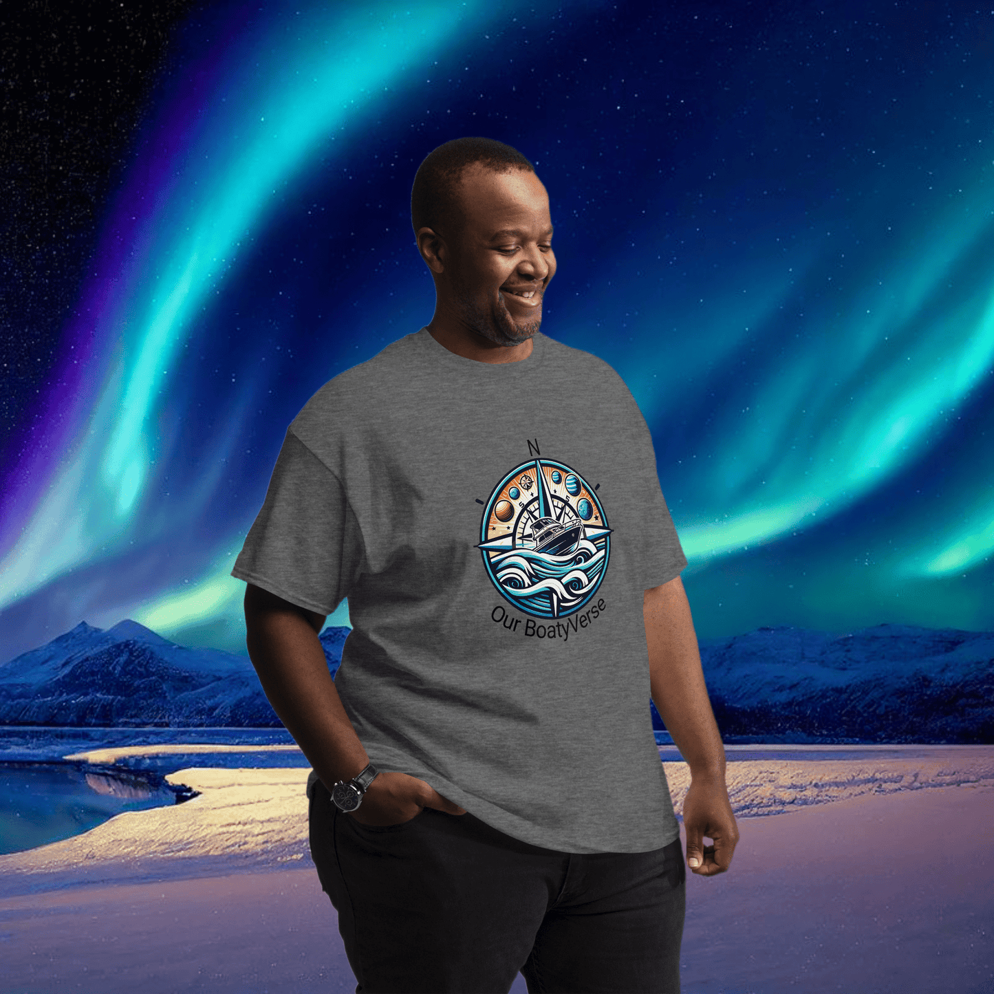 Can you feel the BoatyVerse? Men's cotton T-Shirt by Our BoatyVerse
