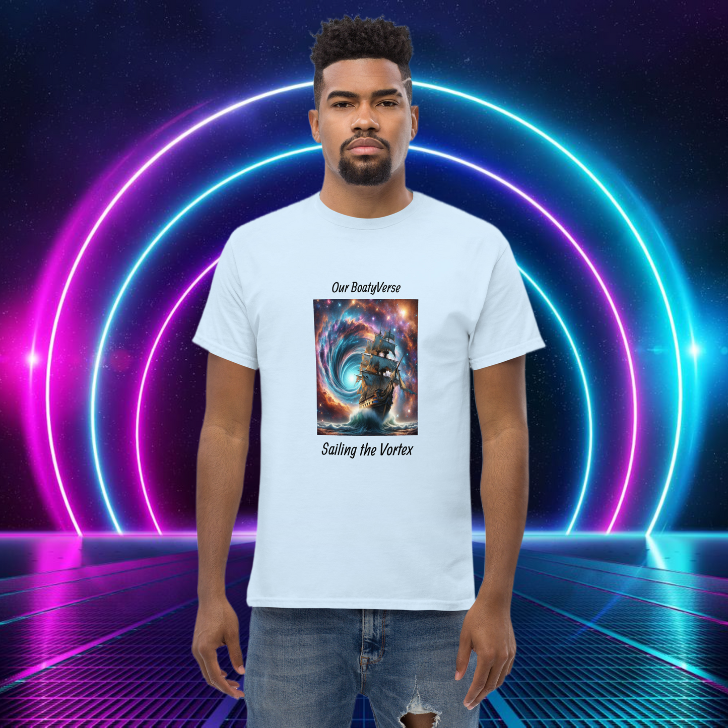 Sailing the Vortex Front print Men's classic T-Shirt by Our BoatyVerse