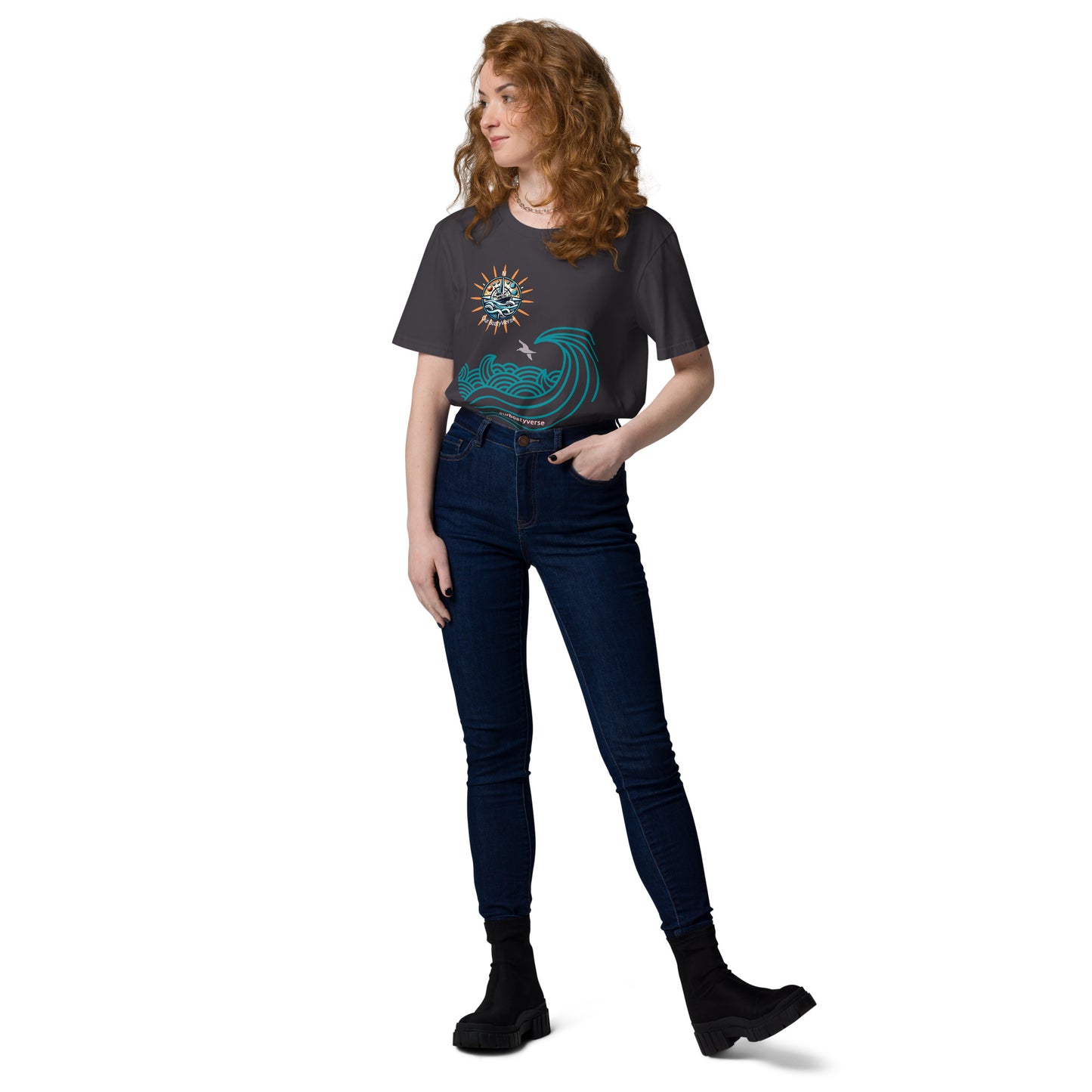 Women's Sun, Sea and Waves Organic, Eco Friendly cotton T-shirt by Our BoatyVerse