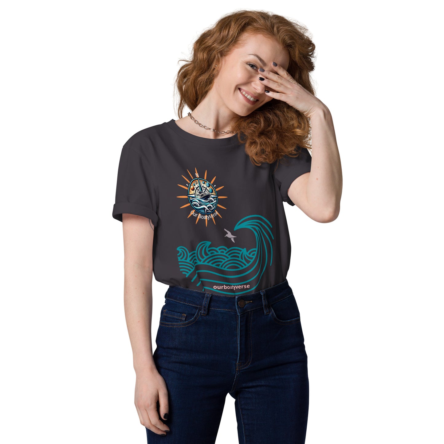 Women's Sun, Sea and Waves Organic, Eco Friendly cotton T-shirt by Our BoatyVerse