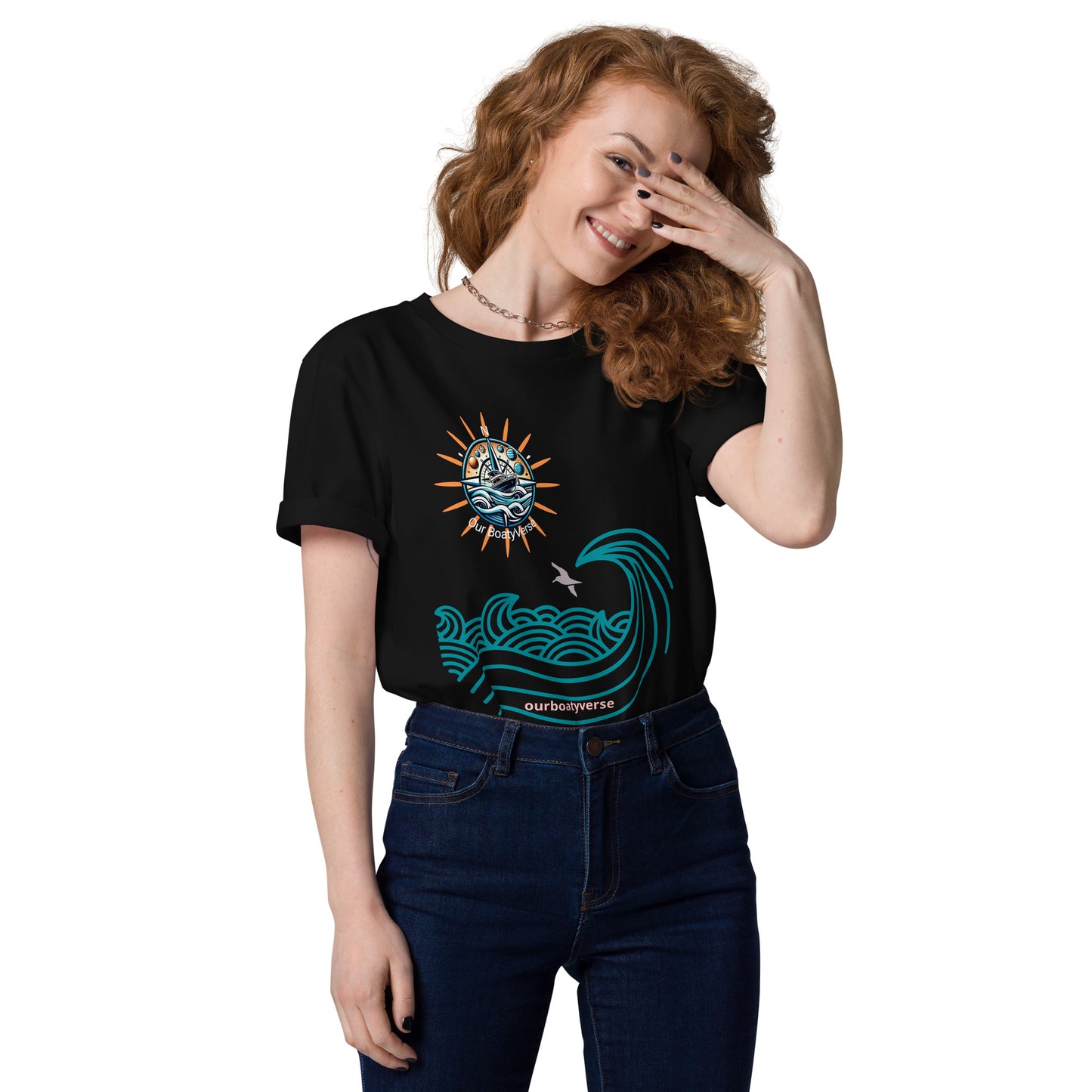 Women's Sun, Sea and Waves Organic, Eco Friendly cotton T-shirt by Our BoatyVerse