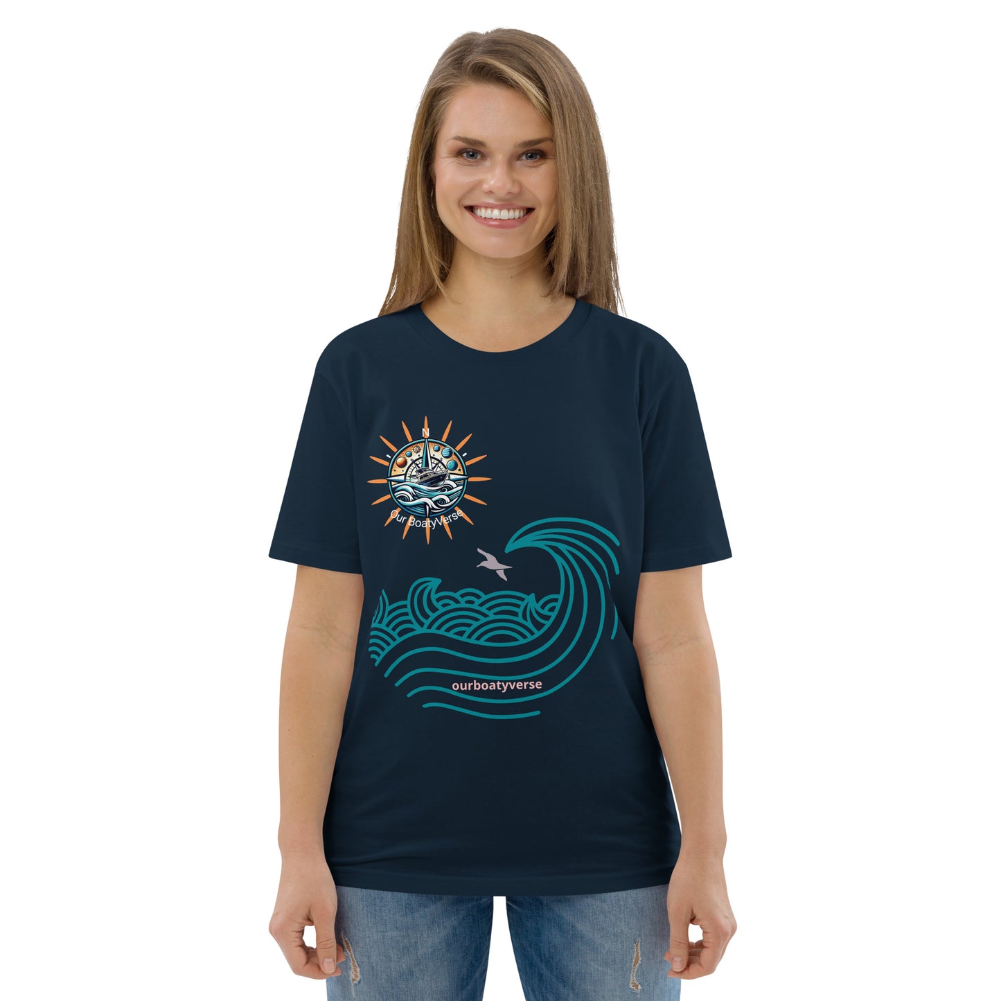 Women's Sun, Sea and Waves Organic, Eco Friendly cotton T-shirt by Our BoatyVerse