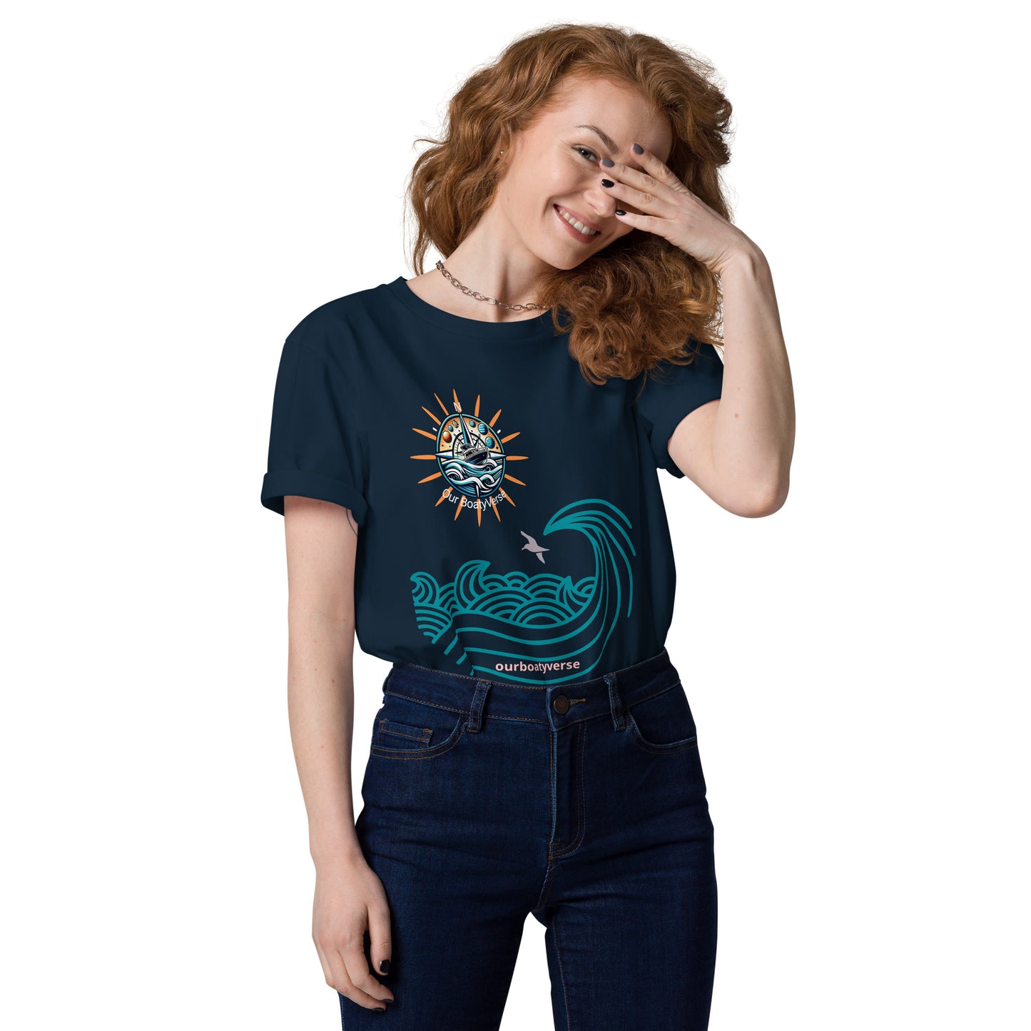 Women's Sun, Sea and Waves Organic, Eco Friendly cotton T-shirt by Our BoatyVerse