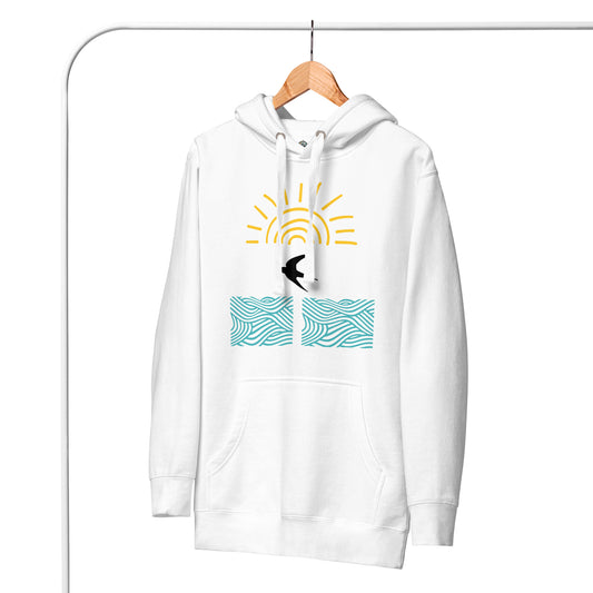 Bright Sunshine Hoodie, Fly over the Ocean by Our BoatyVerse