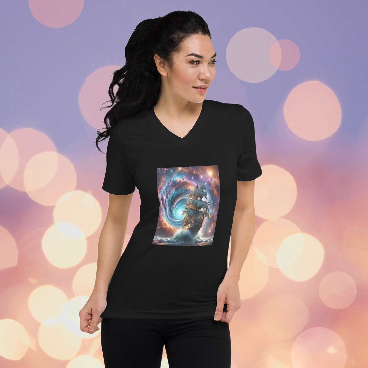 Sailing the Vortex Short Sleeve V-Neck T-Shirt by Our BoatyVerse