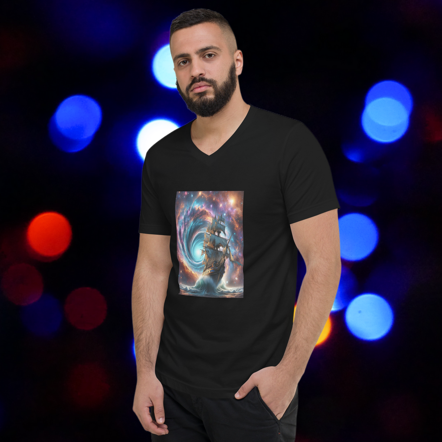 Sailing the Vortex Short Sleeve V-Neck T-Shirt by Our BoatyVerse