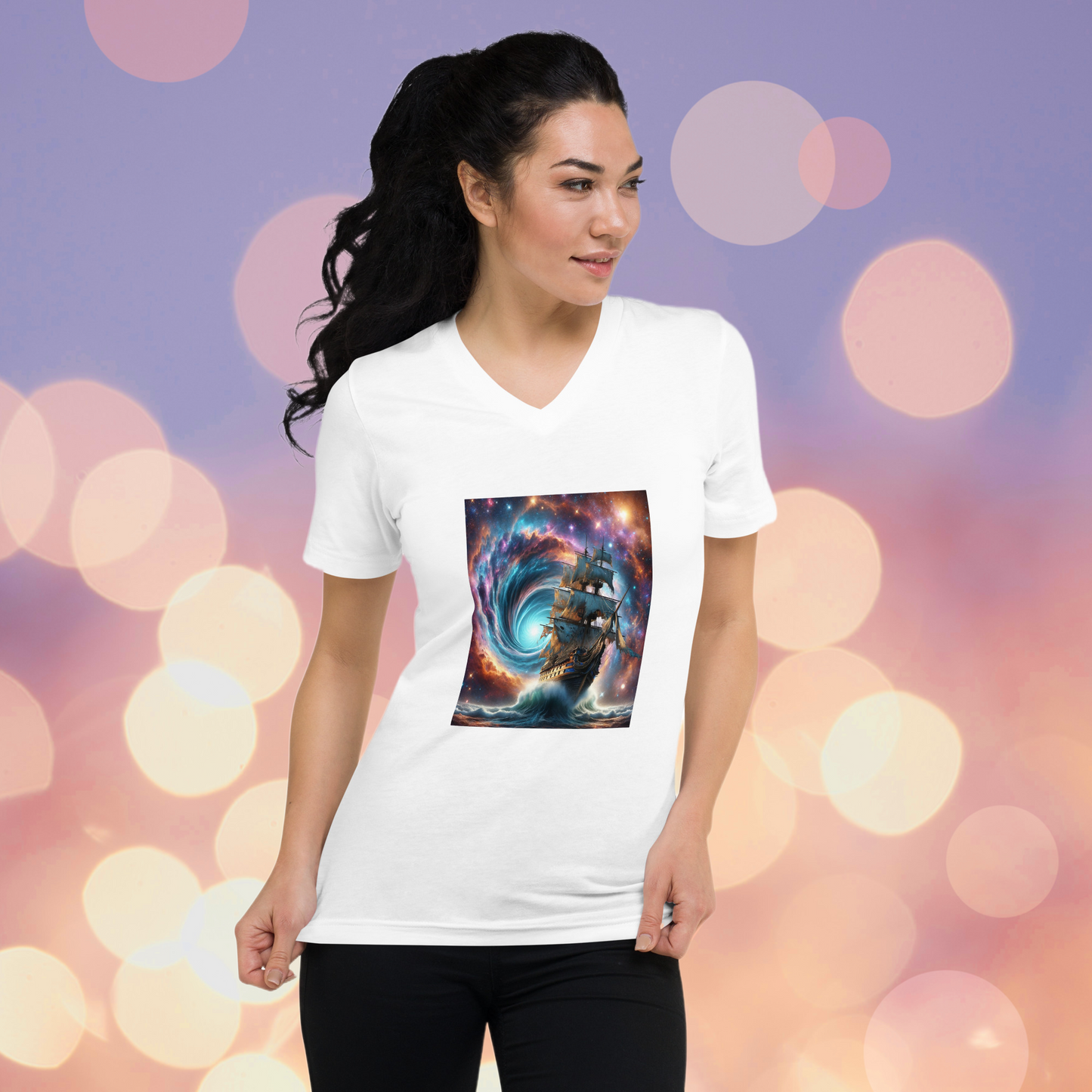 Sailing the Vortex Short Sleeve V-Neck T-Shirt by Our BoatyVerse
