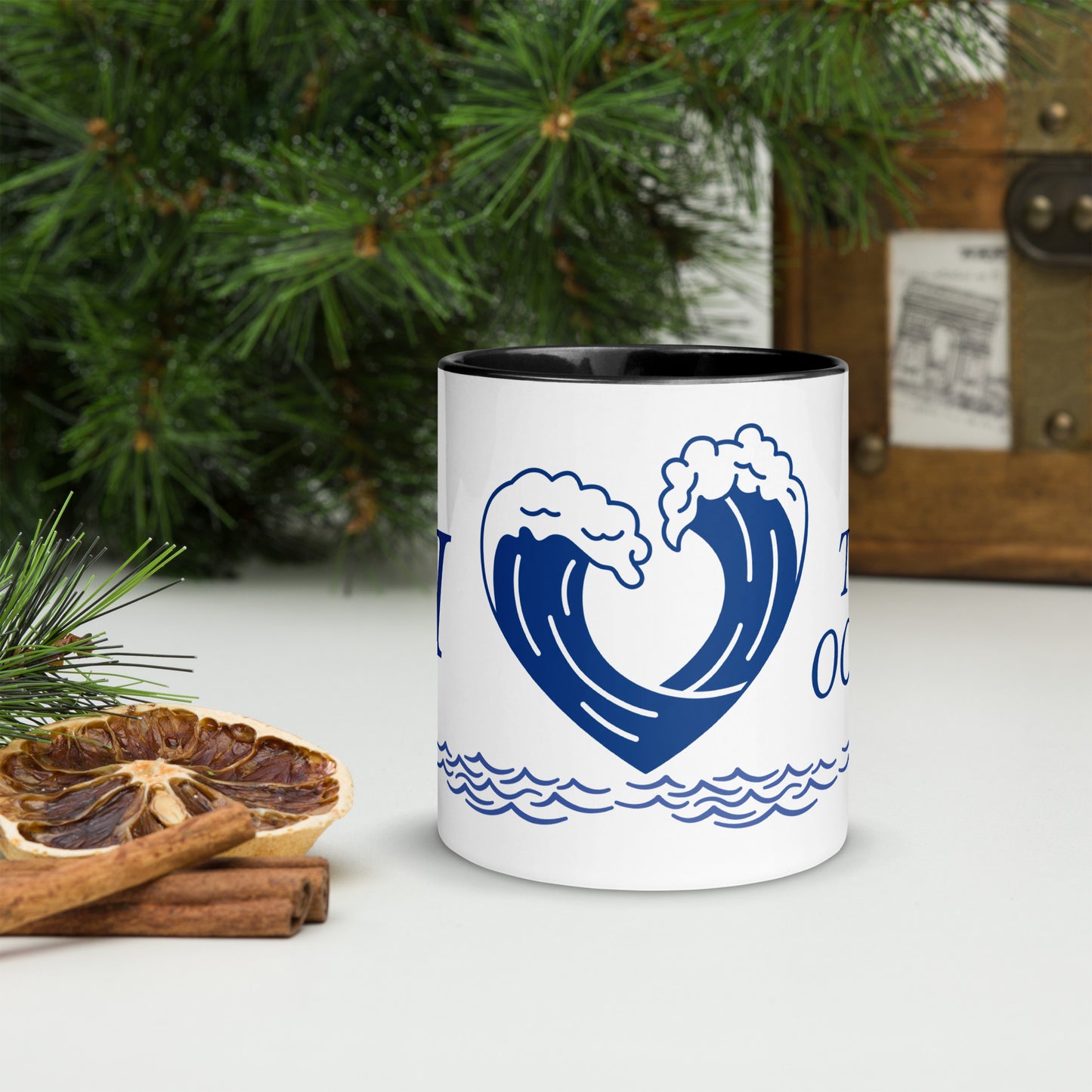I Love The Ocean Mug with Colour Inside by Our BoatyVerse