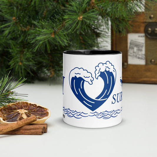 I Love Surfing Mug with Colour Inside by Our BoatyVerse