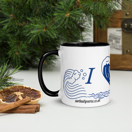 I Love My Boat Mug with Colour Inside by Our BoatyVerse