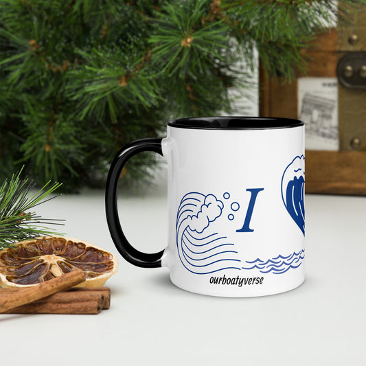 I Love Fishing Mug with Colour Inside by Our BoatyVerse