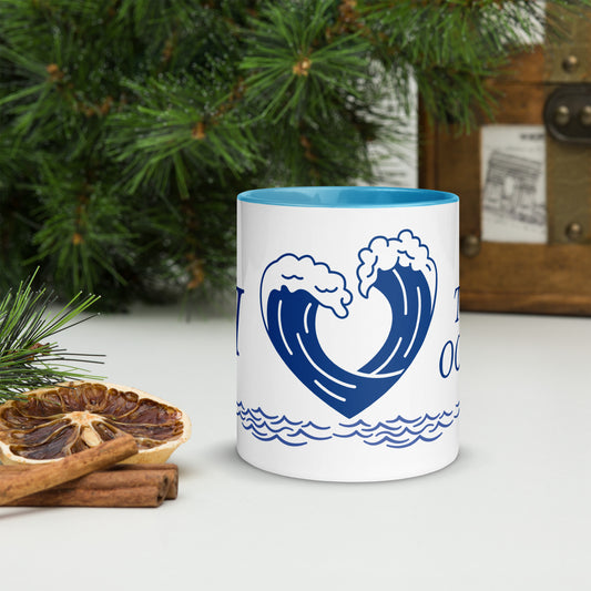 I Love The Ocean Mug with Colour Inside by Our BoatyVerse