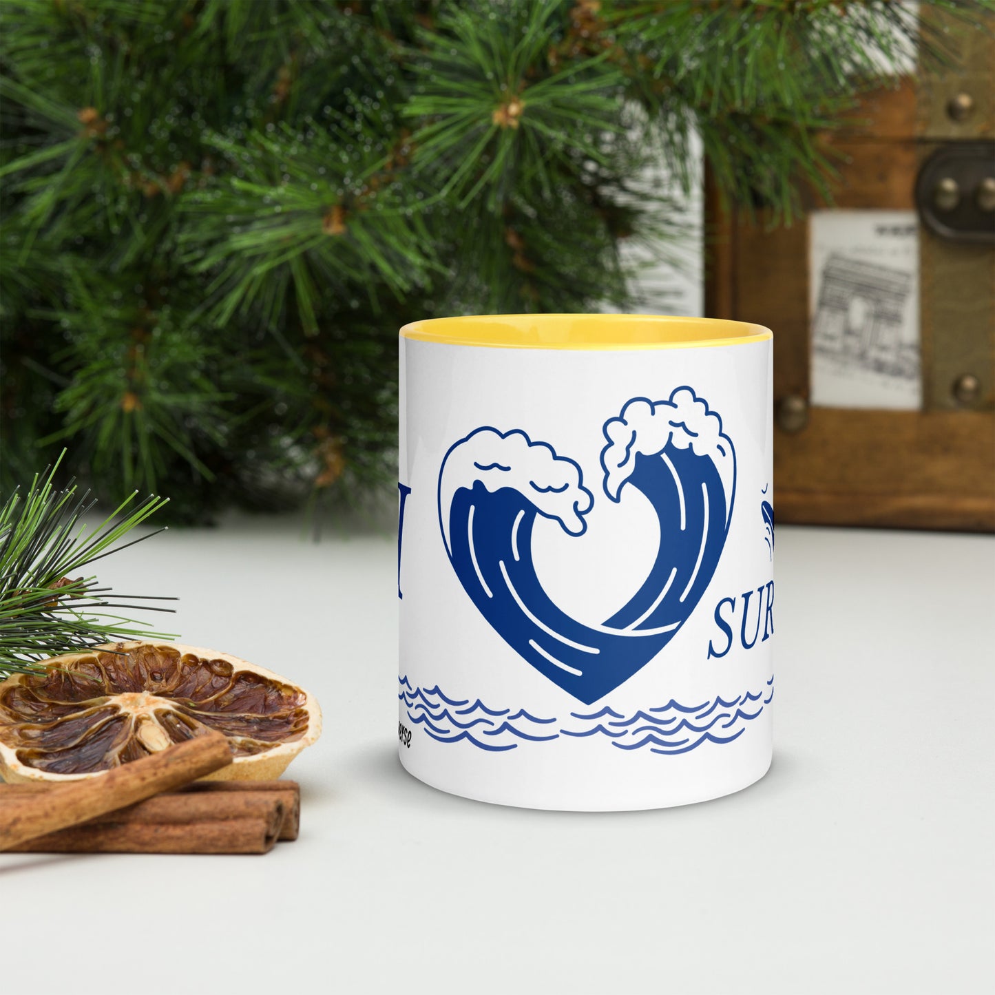 I Love Surfing Mug with Colour Inside by Our BoatyVerse