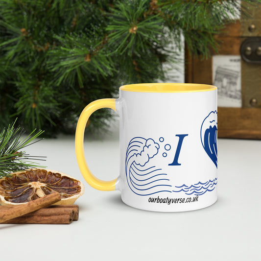 I Love Sailing Mug with Colour Inside by Our BoatyVerse