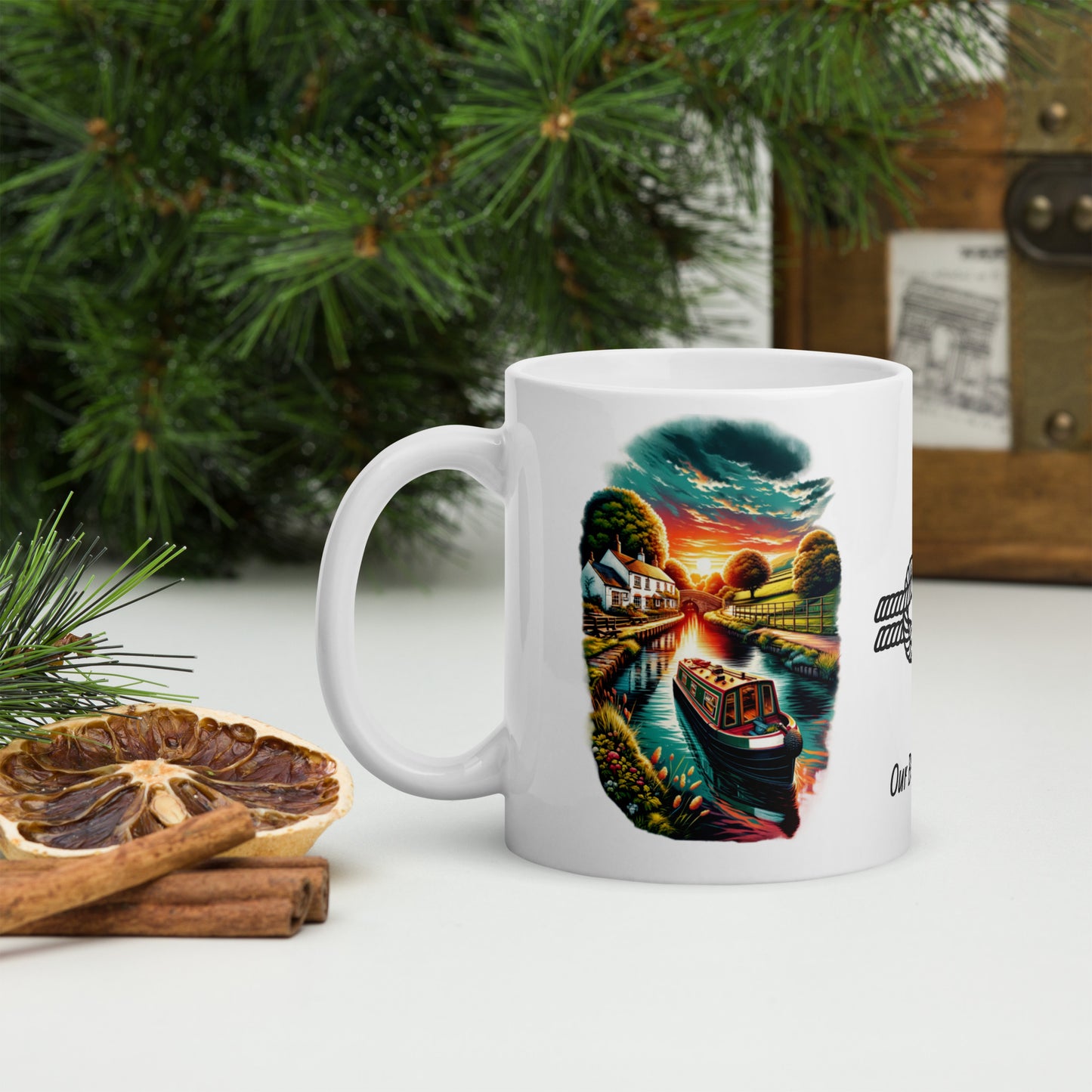 Narrowboat Dreams, White glossy mug by Our BoatyVerse