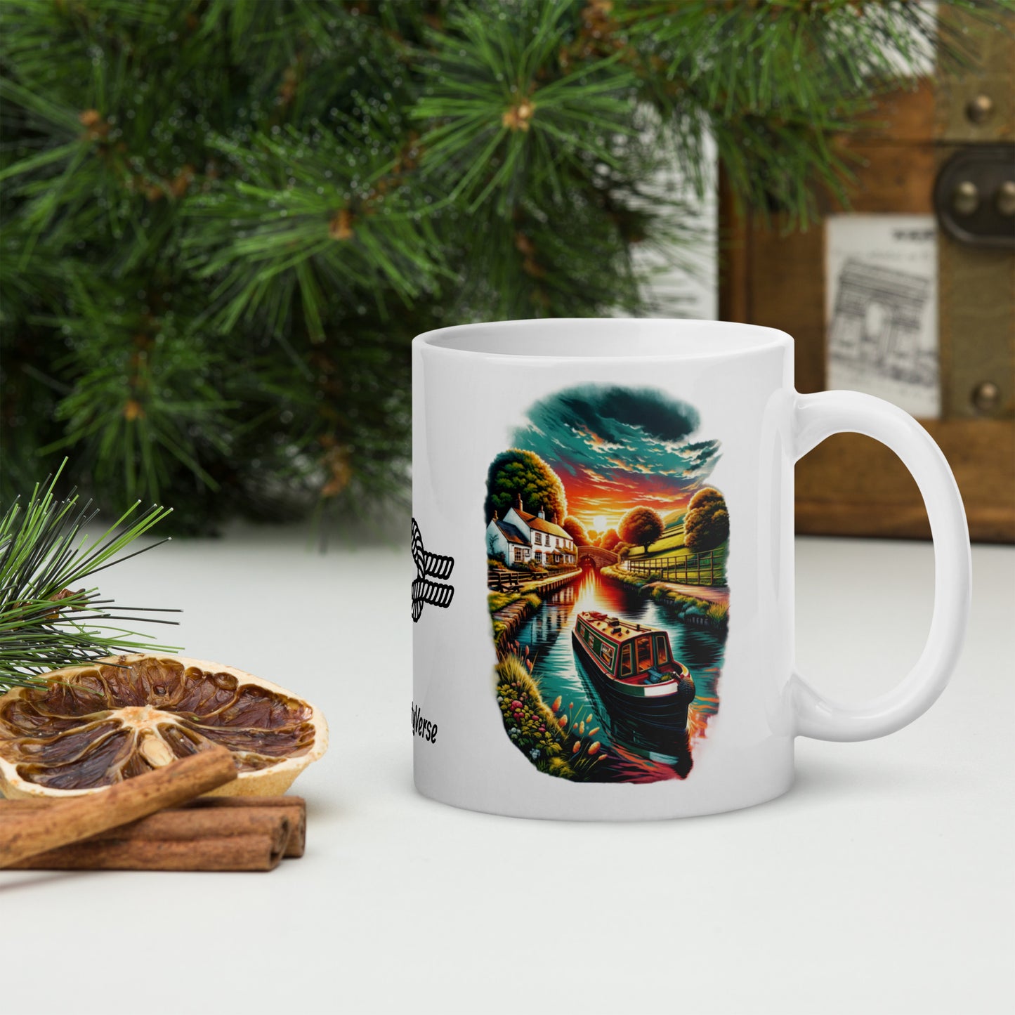 Narrowboat Dreams, White glossy mug by Our BoatyVerse