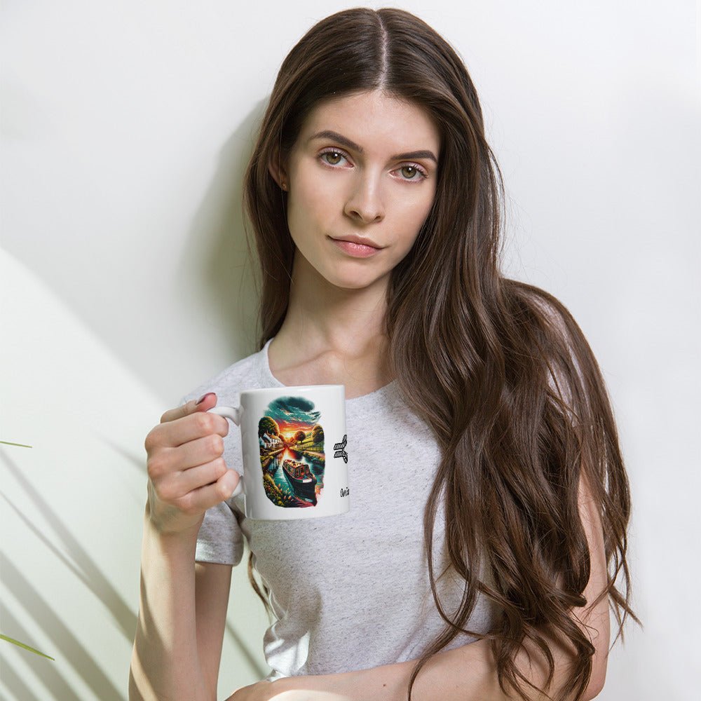 Narrowboat Dreams, White glossy mug by Our BoatyVerse