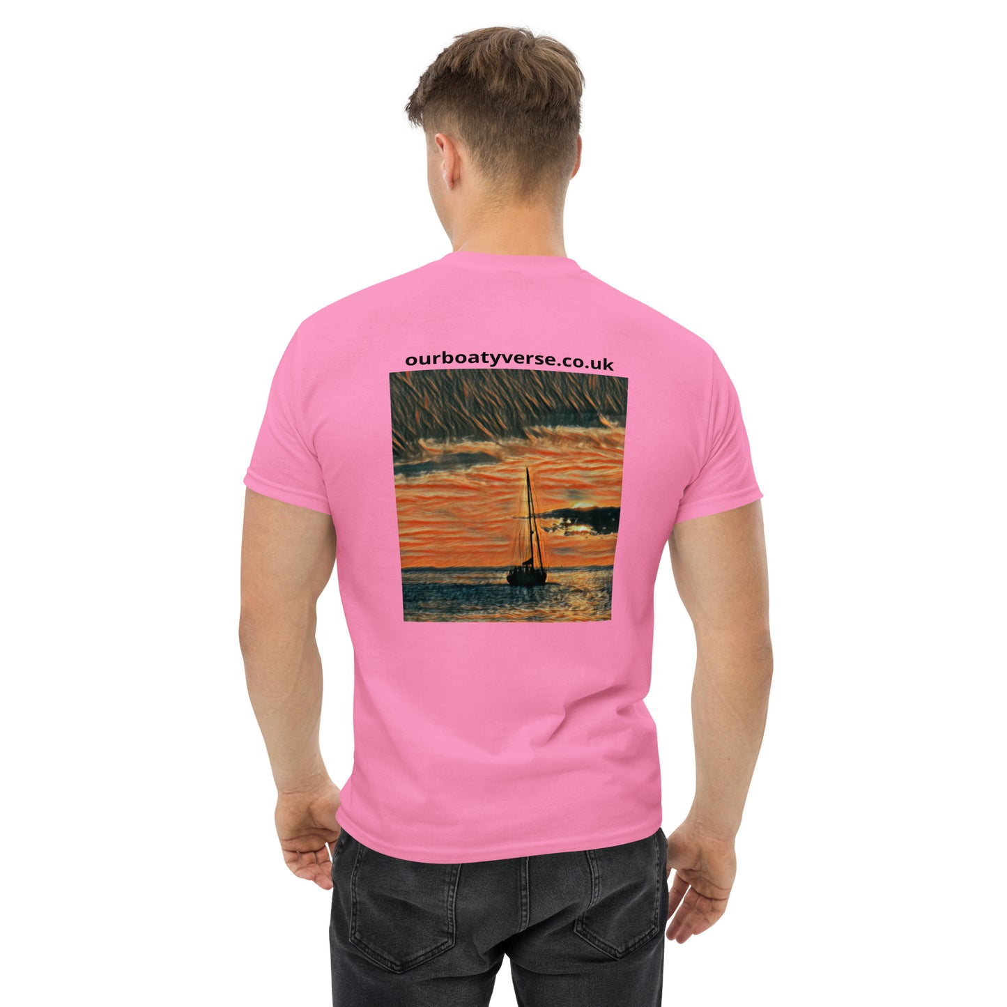 Our BoatyVerse Sailing into Sunset Oil Painting Style Men's classic tee
