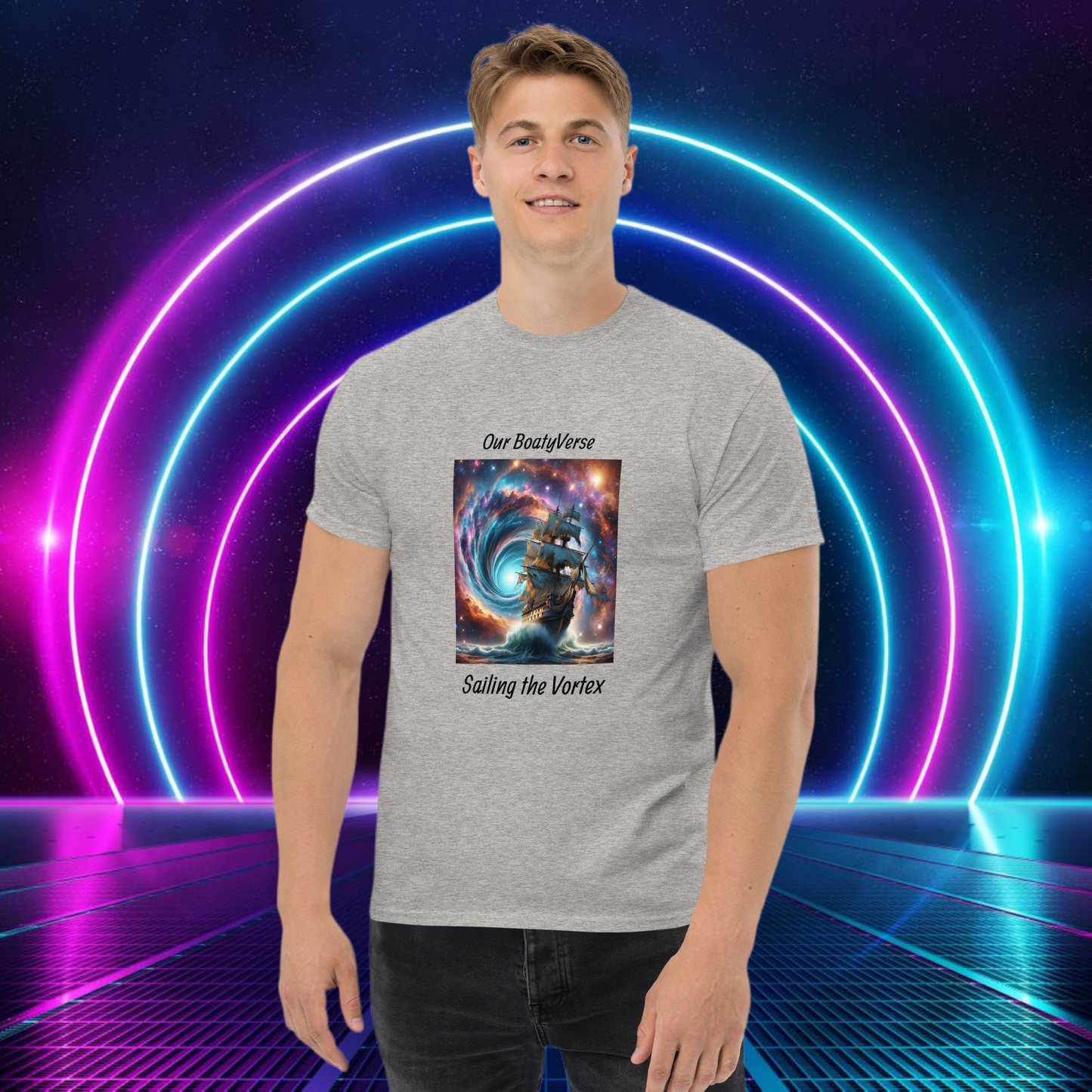 Sailing the Vortex Front print Men's classic T-Shirt by Our BoatyVerse