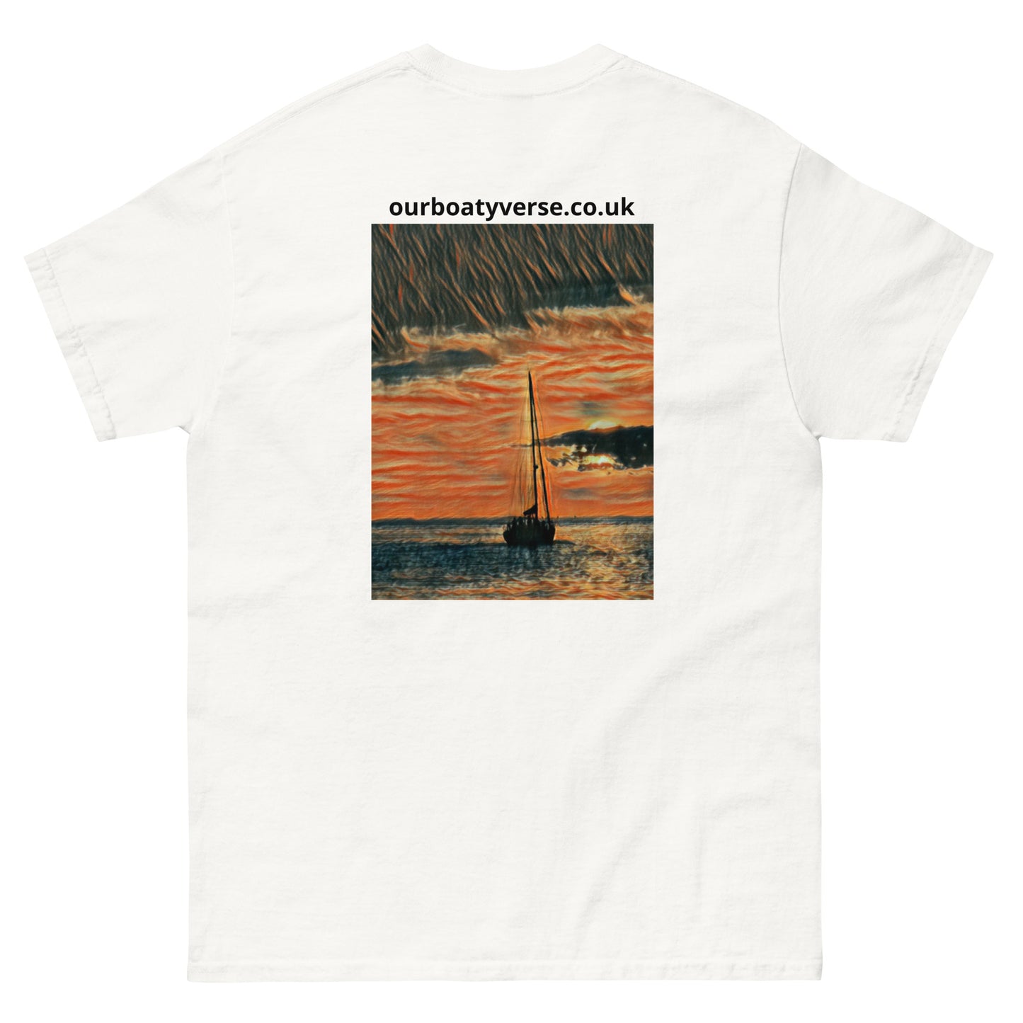 Our BoatyVerse Sailing into Sunset Oil Painting Style Men's classic tee