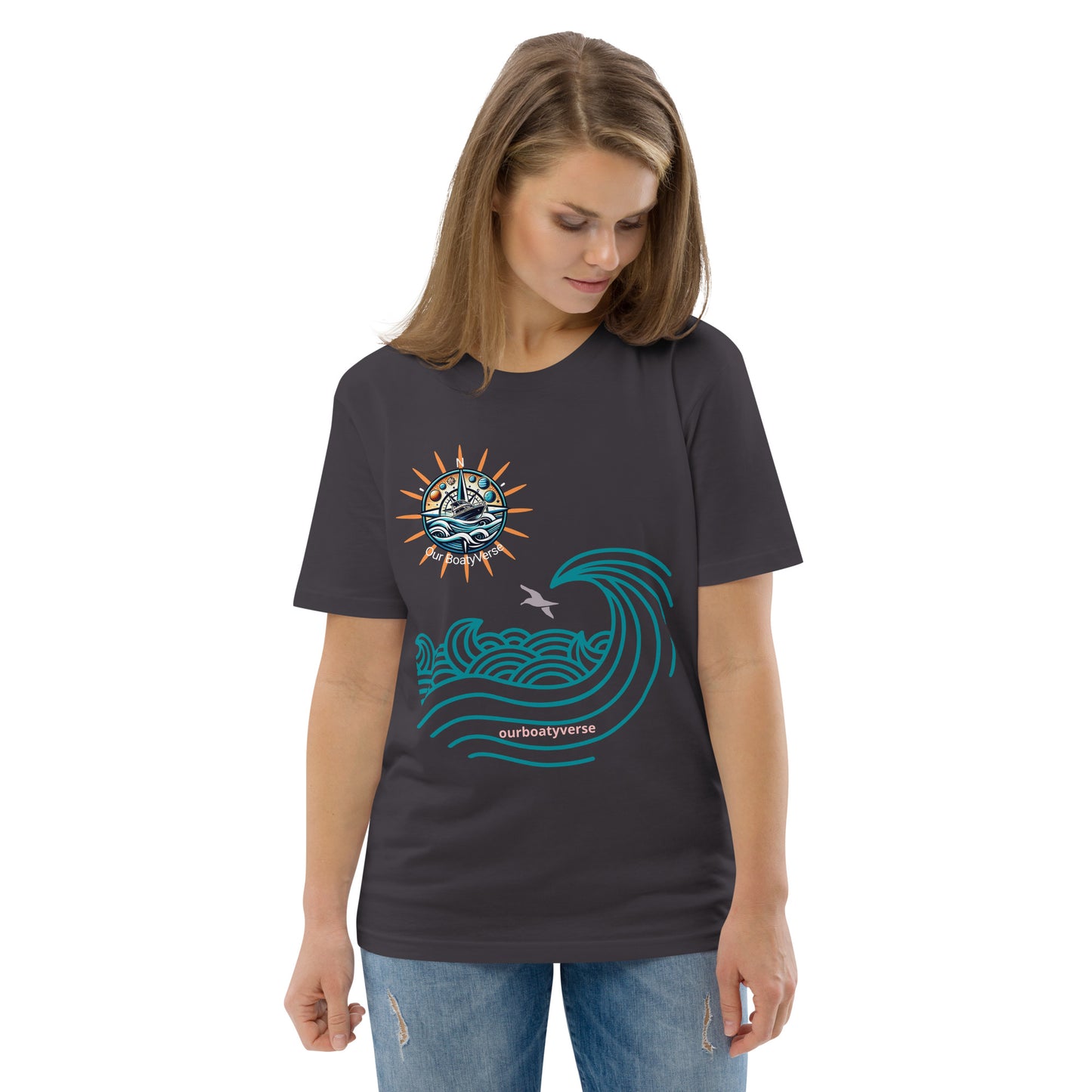Women's Sun, Sea and Waves Organic, Eco Friendly cotton T-shirt by Our BoatyVerse