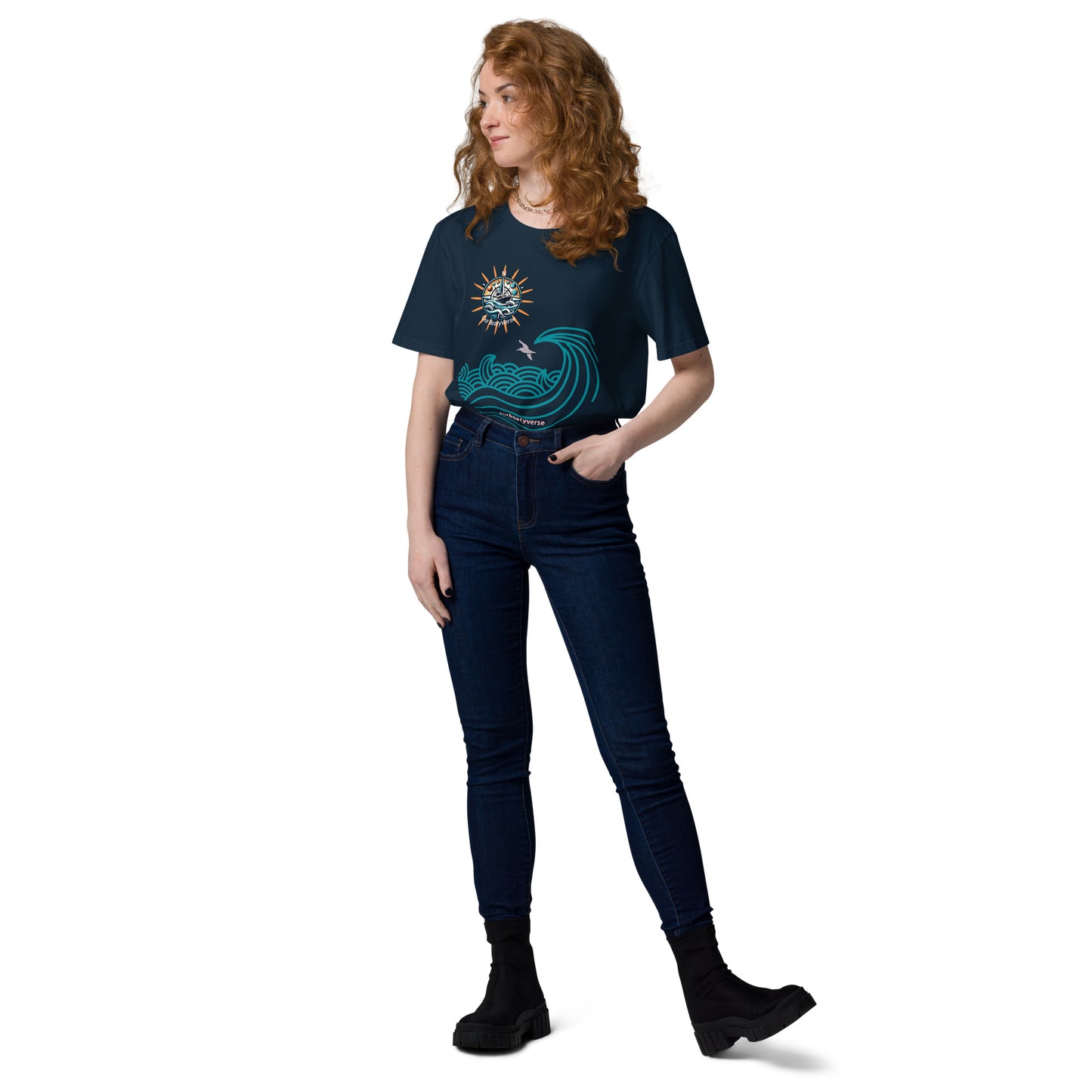 Women's Sun, Sea and Waves Organic, Eco Friendly cotton T-shirt by Our BoatyVerse
