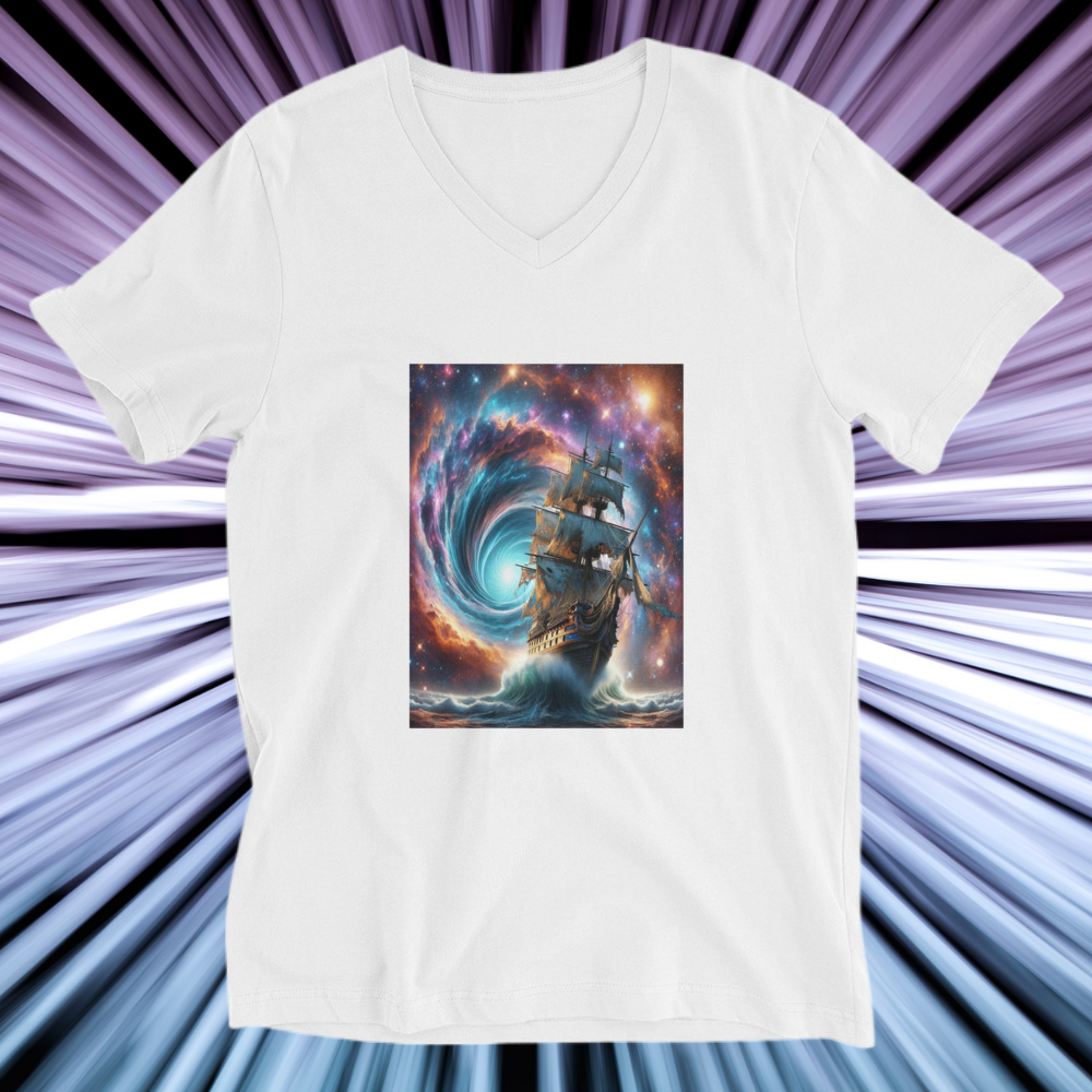 Sailing the Vortex Short Sleeve V-Neck T-Shirt by Our BoatyVerse