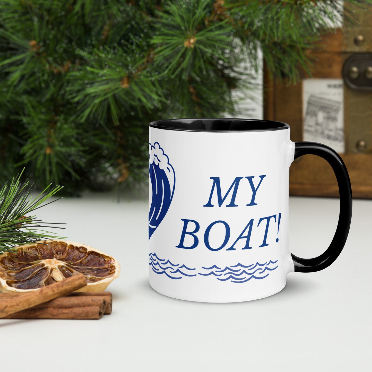 I Love My Boat Mug with Colour Inside by Our BoatyVerse