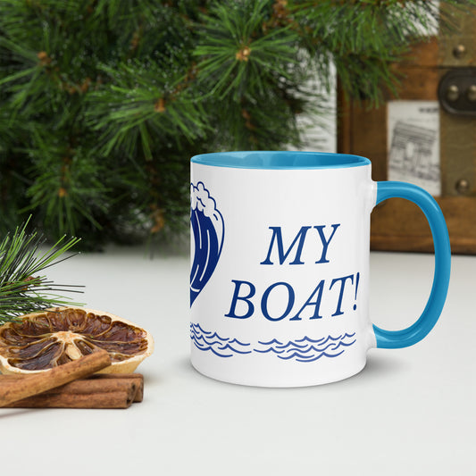 I Love My Boat Mug with Colour Inside by Our BoatyVerse
