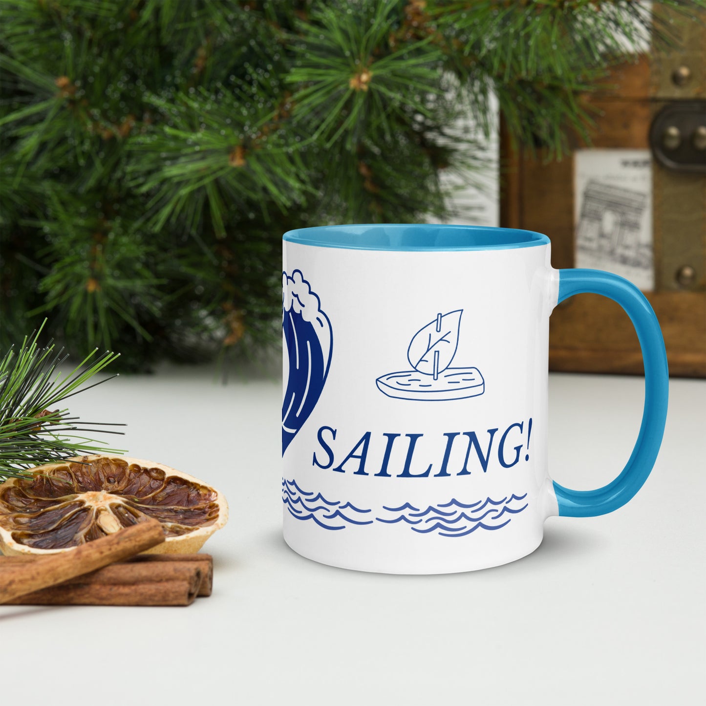 I Love Sailing Mug with Colour Inside by Our BoatyVerse