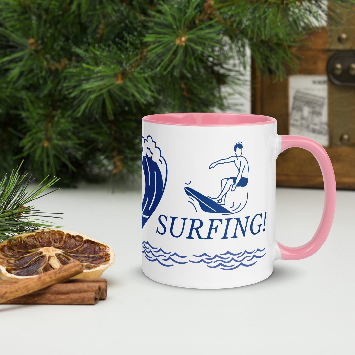 I Love Surfing Mug with Colour Inside by Our BoatyVerse