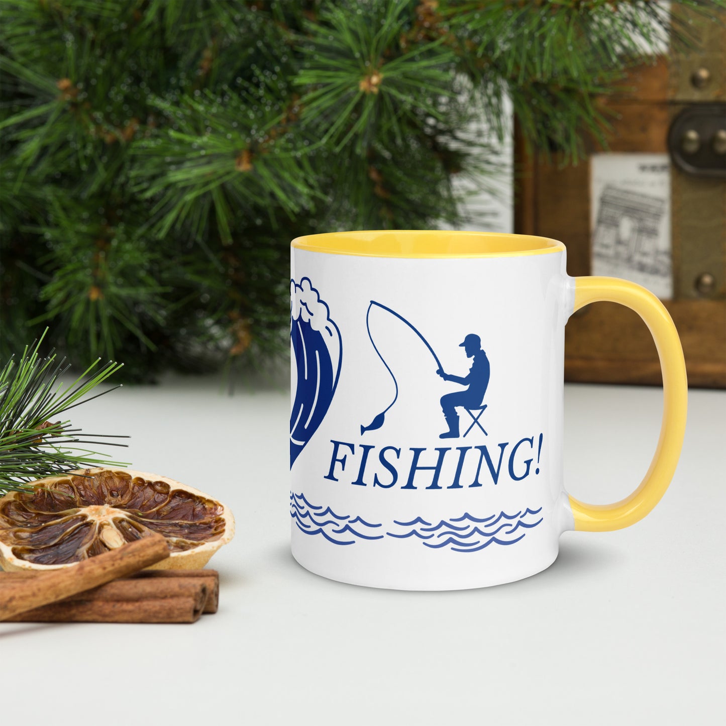 I Love Fishing Mug with Colour Inside by Our BoatyVerse